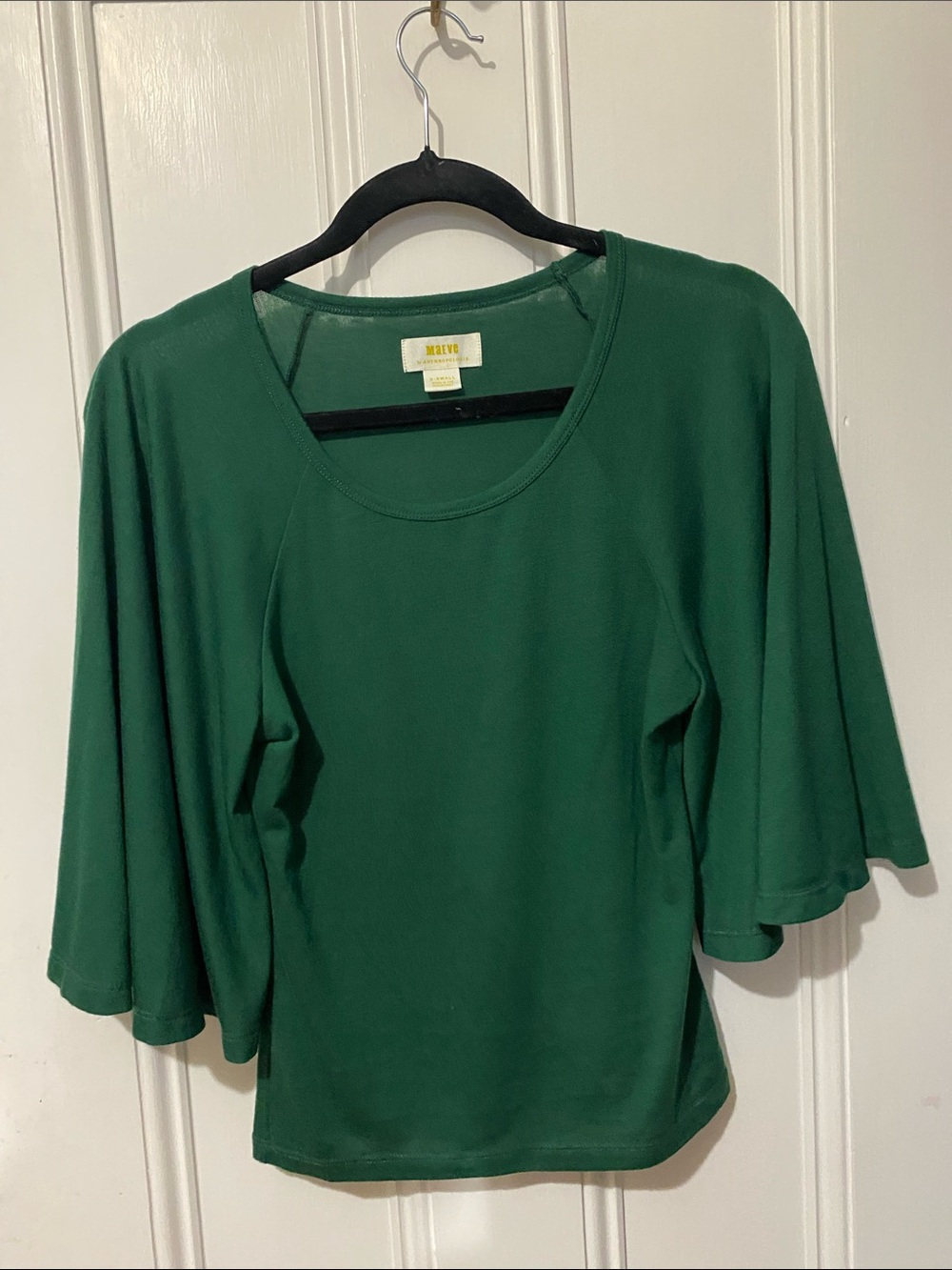 Anthropologie Maeve Emerald Green Flutter Sleeve Tee size XS great condition